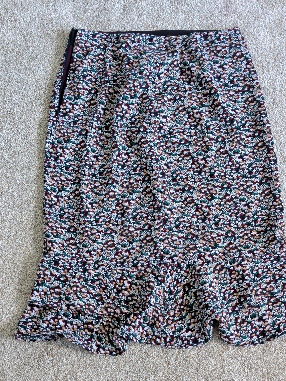 Ann Taylor Black Multi Floral Midi Skirt with Ruffle Hem
